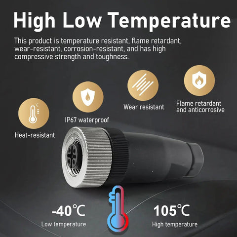 Heat-resistant Ten Pack M12 4 Pin A Code Female Industrial Aviation Connector Waterproof IP67 -40C to 105C