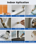 No Sweat Clear Waterproof Sealant And Adhesive, 10.5oz, applied to various indoor gaps and seams for leak repair.