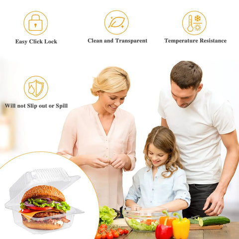 Family cooking with 100 Pack Clear Hinged Plastic Food Containers With Lids For Cake Slices Cookies Pasta Sandwiches And Salads