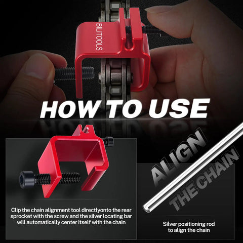 Aluminum Motorcycle Chain Alignment Tool For Quick Sprocket And Chain Alignment On Motorcycles ATVs Dirt Bikes And Scooters in use