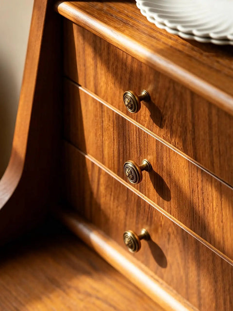 Top Tier Zinc Alloy Cabinet Knobs And Drawer Pulls Antique Brass Finish Five Pack Vintage Hardware For Kitchen Remodel displayed on a drawer.
