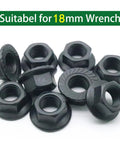 20Pcs M12 X 1.25 Serrated Flange Nut Set In Carbon Steel, suitable for 18mm wrench, black hex flange lock nuts