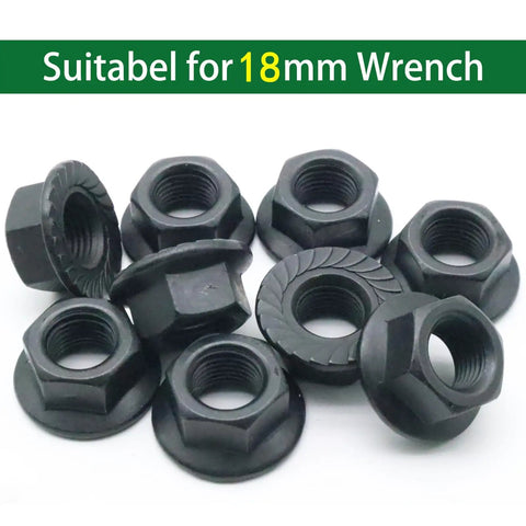 20Pcs M12 X 1.25 Serrated Flange Nut Set In Carbon Steel, suitable for 18mm wrench, black hex flange lock nuts