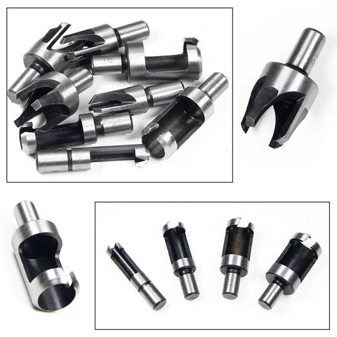 Badass Eight Piece Wood Plug Cutter Drill Bit Set Forged From Rock Solid High Carbon Steel With Killer Edge Retention For Slick Taper Cuts And Super Tight Finishes, showing drill bits.