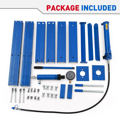 10 Ton Hydraulic Press With Heavy Duty H Frame, Adjustable Worktable And Steel Plate Kit components displayed