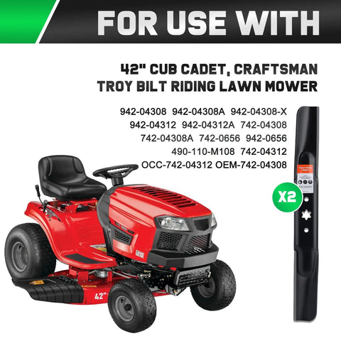 Red lawn tractor compatible with 42 Inch Mower Blades Replacement For 942-04308 942-04308A 942-04312 Heavy Duty High Lift