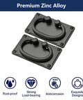 Two Pack Black Vintage Ring Pull Handles With Screws Heavy Duty Zinc Alloy Cabinet Hardware, flat back design, classic antique look.