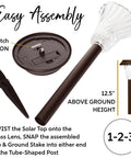Bronze Solar Path Light Set Of 6 With Glass Lens And Metal Ground Stakes Plus Super Bright LED for easy assembly demonstration.