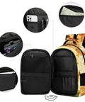 Happy Golden Retriever Printed Backpack open view showing pockets, durable polyester for everyday carry, large capacity daypack.
