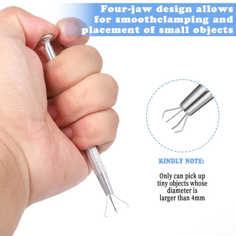 2 Pack Four Jaw Piercing Ball Grabber Tool For Jewelry Making And Small Parts Pickup Stainless Steel Ball Grabber Tweezers Diamond Claw Pickup Pen Precision Jeweler Helper For Gems Beads And Tiny Parts