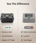 Comparison of Built Tough Sports Camera Charging Dock For Pocket 3 Rig, aluminum vs plastic construction, modular thread.