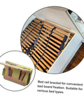 Heavy Duty Bed Rail Fastener Brackets Six Piece Kit With Reinforced Hinge Buckles For Secure Bed Frame Support No Sweat Assembly Rock Solid Stability And Built Tough Durability in use with wooden slats.