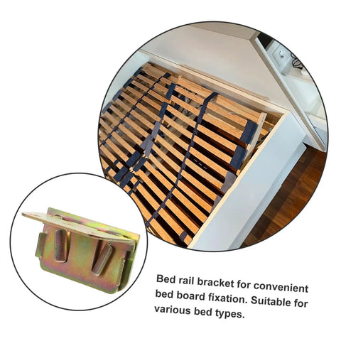 Heavy Duty Bed Rail Fastener Brackets Six Piece Kit With Reinforced Hinge Buckles For Secure Bed Frame Support No Sweat Assembly Rock Solid Stability And Built Tough Durability in use with wooden slats.