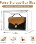 Clear Acrylic Purse Organizer Display Case For Closet With Magnetic Door See Through Handbag Storage Box 3 Pack shown with purse.