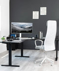 VIVO Electric L Shaped Standing Desk Frame With Height Adjustment For Corner Corner Corner Setup Dual Motors Sturdy Ergonomic Sit Stand Workstation Black Base with modern office setup.