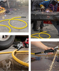 OilShield Next-Gen air hose, 3/8 in x 15 ft, yellow automotive air supply hose with brass fittings.