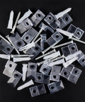 32 Pack Slick Clear Plastic Mirror Clips With Rock Solid Rust Resistant Metal Screws Frameless Glass Mounting Hardware For Wall Cabinet Door And Picture Frames Straight Up Easy Install assorted plastic clips and metal screws on black background