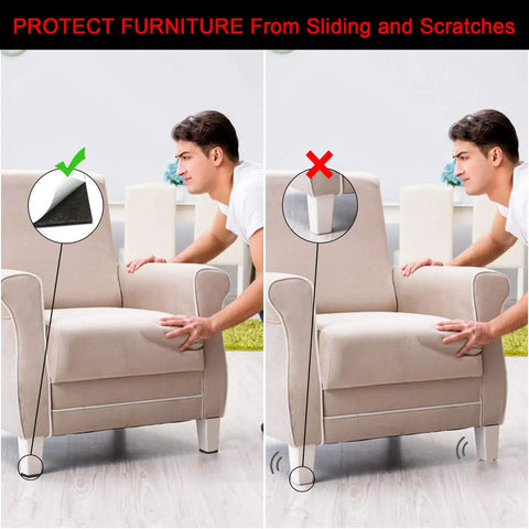 Comparison of chair with and without Non Slip Furniture Pads 24 Pack 2 Inch Floor Protectors for hardwood tile laminate surfaces.
