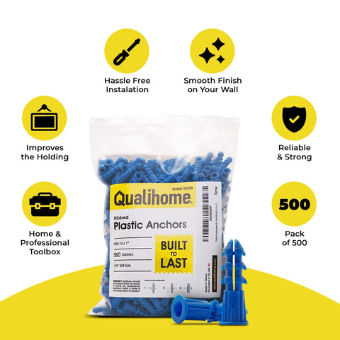 Ribbed Drywall Anchors For Secure Fastening In Drywall For Wall Applications Plastic Screw Anchors With Expanding Split Body Preventing Spinning And Shifting During Installation Bulk Pack Size 10 To 12 By 1 Inch For Walls And Ceilings