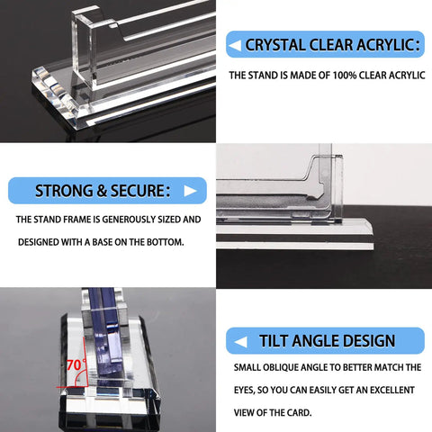 4 Pack Magnetic Card Holder Base For Trading Cards Display Stand Protector Case Base, clear acrylic with tilt angle design