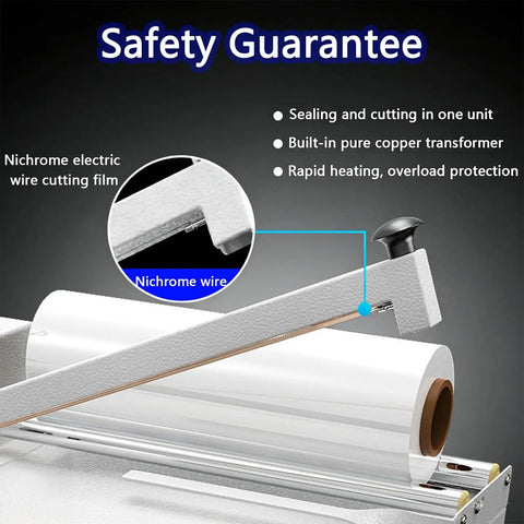 Heavy Duty Shrink Wrap Machine Kit With Heat Gun And Bar Sealer For 12 18 And 24 Inch Film Rolls with Nichrome wire cutting feature.