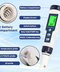 Straight Up Precise Digital Pool Water Tester And Salt Salinity Checker with display screen and probes for PH EC TDS measurements.