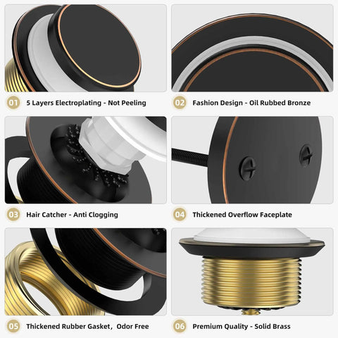 Details of Oil Rubbed Bronze Tub Drain Kit With Hair Catcher And 2 Hole Overflow Faceplate Premium Brass Tip Toe Bathroom Drain