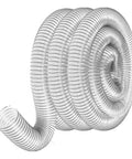 Rugged 2 Inch OD Clear Dust Collection Hose With Anti Static Wrap And Reinforced Body For Shop Vacs and Garage Mods, coiled for easy storage.