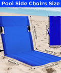 2 Pack Foldable Poolside Chairs With Backrest, Aluminum Beach And Pool Edge Loungers, dimensions and folded view, blue