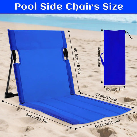 2 Pack Foldable Poolside Chairs With Backrest, Aluminum Beach And Pool Edge Loungers, dimensions and folded view, blue