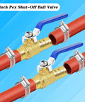 Brass hose-barb ball valve kit, 2 pcs, 5/8 inch PEX shut-off valves with blue handles and stainless clamps