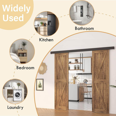 7 Foot Double Sliding Barn Door Hardware Kit With Low Clearance Aluminum Box Rail installed in kitchen entryway