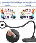 Straight Plug Usb Document Camera With Webcam Toggle For Teachers And Streamers Boasting A3 Scanning Adjustable Gooseneck Stand showing mirroring function.