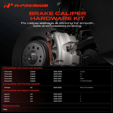 Heavy Duty Front Disc Brake Hardware Kit For Chevy Cobalt Pontiac G5 Saturn Ion 2005 To 2010 Replacement Set With Clamps And Springs Ultimate Fix, brake caliper close-up