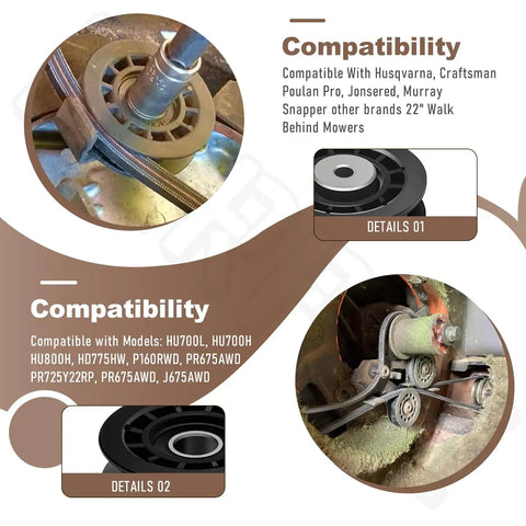 Durable AWD Belt Repair Kit For Husqvarna Mowers And Trimmers with components and compatibility details displayed