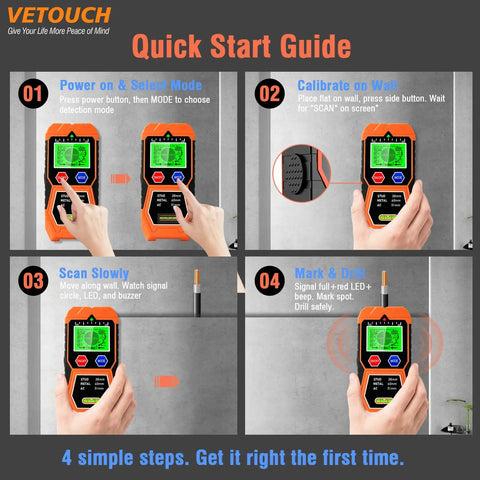 No Sweat 7 In 1 Wall Scanner And Stud Finder That Sniffs Out Wood Metal AC Wire And Iron Fasteners Behind Drywall Features Bright LCD Screen Instant Audio Chirp Integrated Bubble Level And Bullseye Precision For Flawless Diy Upgrades