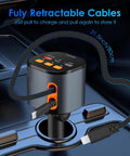 5 In 1 Fast Car Charger With 90W PD Power Retractable USB C And USB A Cables Bluetooth Five Three FM Transmitter in vehicle port