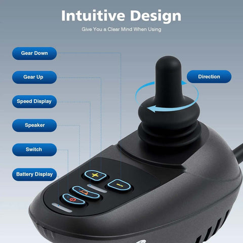24V DC Wheelchair Joystick Controller with Brake, 360 Degree Free Steering for Electric Mobility Wheelchairs, Easy Install WB5003
