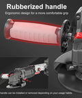 Rubberized handle of 21V Brushless Cordless Angle Grinder With 3 Speed Settings And 180 Degree Swivel Head for comfort grip.