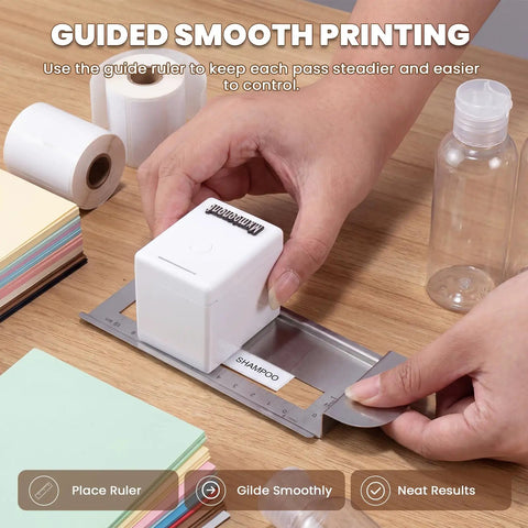User guiding Straight To Point Color Handheld Printer For Paper And Cardstock With Guided Edge Ruler for neat labeling crafts.