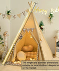 Replacement Wood Poles And Connectors For Kids Teepee Tent, 69 Inch Length, showcasing setup in a decorated playroom with giraffe toy