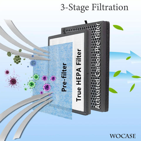 Illustration of H13 True HEPA Replacement Filter Two Pack For AP1002 Air Purifier And Pure Morning APH230C With Pre Filter and Activated Carbon.
