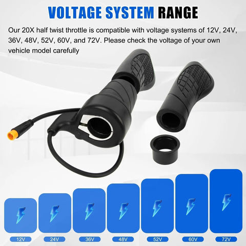 Half Twist E Bike Throttle Grip For 12V To 72V Systems Waterproof 3 Pin Connector 22.5mm Handlebar Replacement