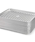 Stack of 25 Pack Disposable Aluminum Grill Pans For Outdoor Cooking And Camping Large 16 By 12 Inch Aluminum Trays With Holes
