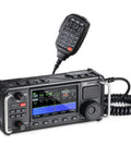 X6200 Portable HF Radio Transceiver Workhorse With RF Direct Sampling 50 MHz Band Airband WFM Receiver, front angled view with mic