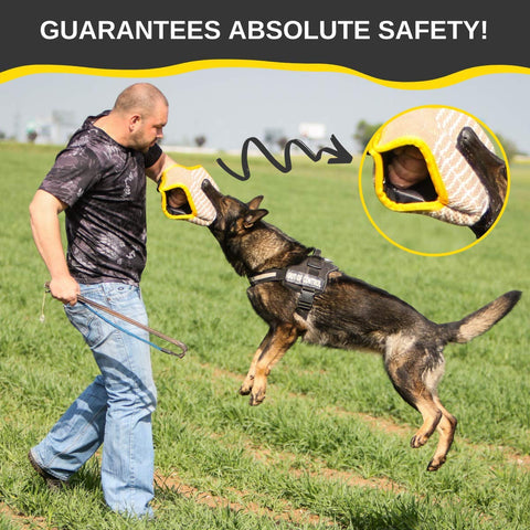 Trainer using Durable Dog Bite Sleeve For Medium To Large Breeds Pro Training Gear For German Shepherds And Pitbulls Safe Padded Arm Sleeve