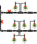 Garden irrigation setup using 50 Pack Drip Emitters With Stakes For 1/4 Inch Tubing Adjustable 360 Degree Water Flow Universal Sprayers