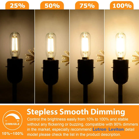 LED Candelabra Bulbs 40W Equivalent Dimmable 2700K Warm White Clear T6 Vintage Filament 4W 400lm E12 Small Bulbs for Chandeliers and Ceiling Fans Tubular T25 Style Cozy Glow That Pairs with Lutron and Other Dimmers 6 Pack