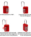 Instructions for setting combination on Red Six Point Six Feet Double Loop Security Cable Lock With Two Point Five Millimeter Braided Steel Construction And Three Digit Combination Lock For Bike Luggage Outdoor Gear And Clothesline Two Pack.