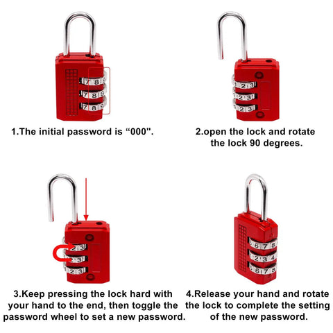 Instructions for setting combination on Red Six Point Six Feet Double Loop Security Cable Lock With Two Point Five Millimeter Braided Steel Construction And Three Digit Combination Lock For Bike Luggage Outdoor Gear And Clothesline Two Pack.